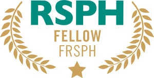 FRSPH Fellow badge - Royal Society for Public Health Fellowship credential demonstrating expertise in public health and wellbeing